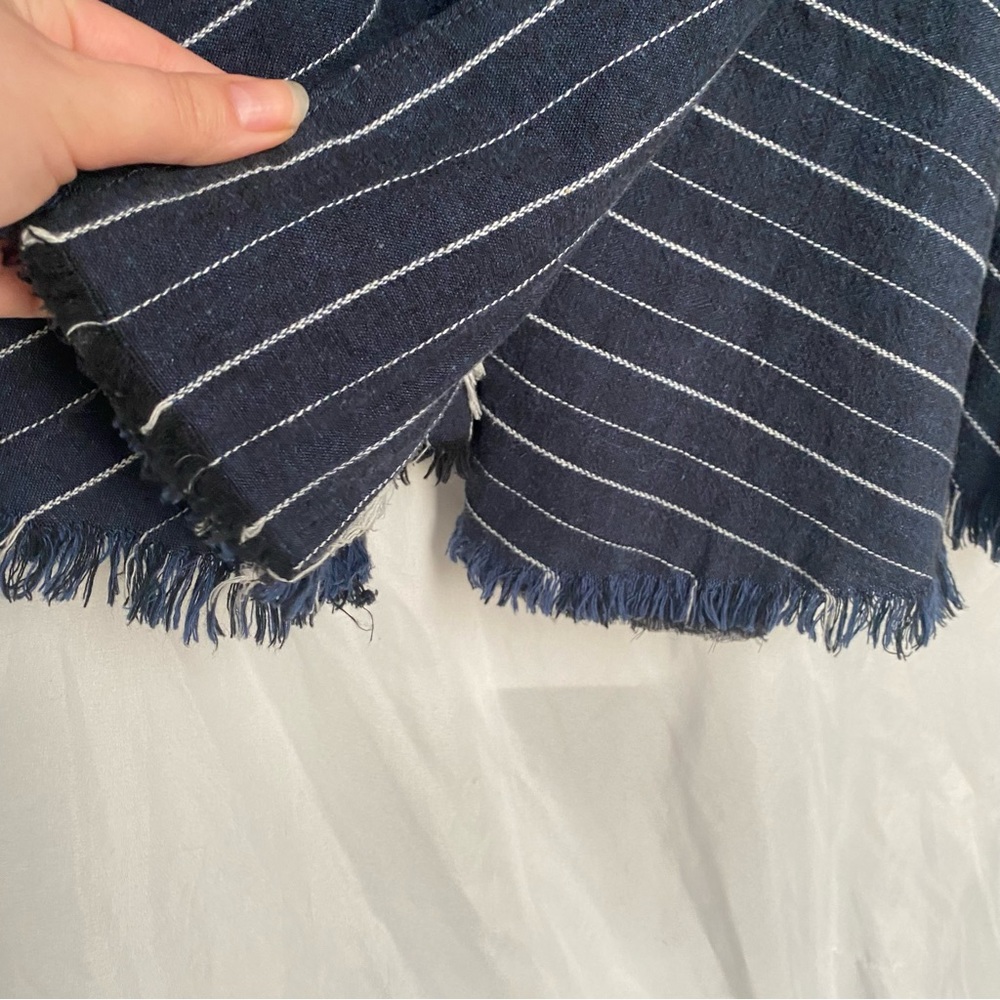 FREE PEOPLE Stella Striped Frayed Hem Blue Blazer Size XS Linen Coastal Office - Picture 7 of 11